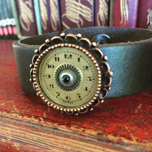 Steampunk Bracelet - Cuff - Repurposed art -Upcycled - Recycled - Leather