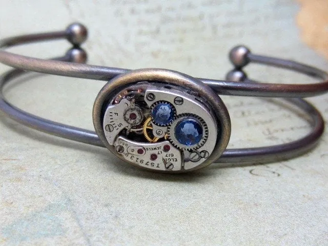 Steampunk Bracelet - In the Works - Steampunk watch parts cuff - bracelet - Repurposed art made by Steampunkjunq - steampunk jewelry