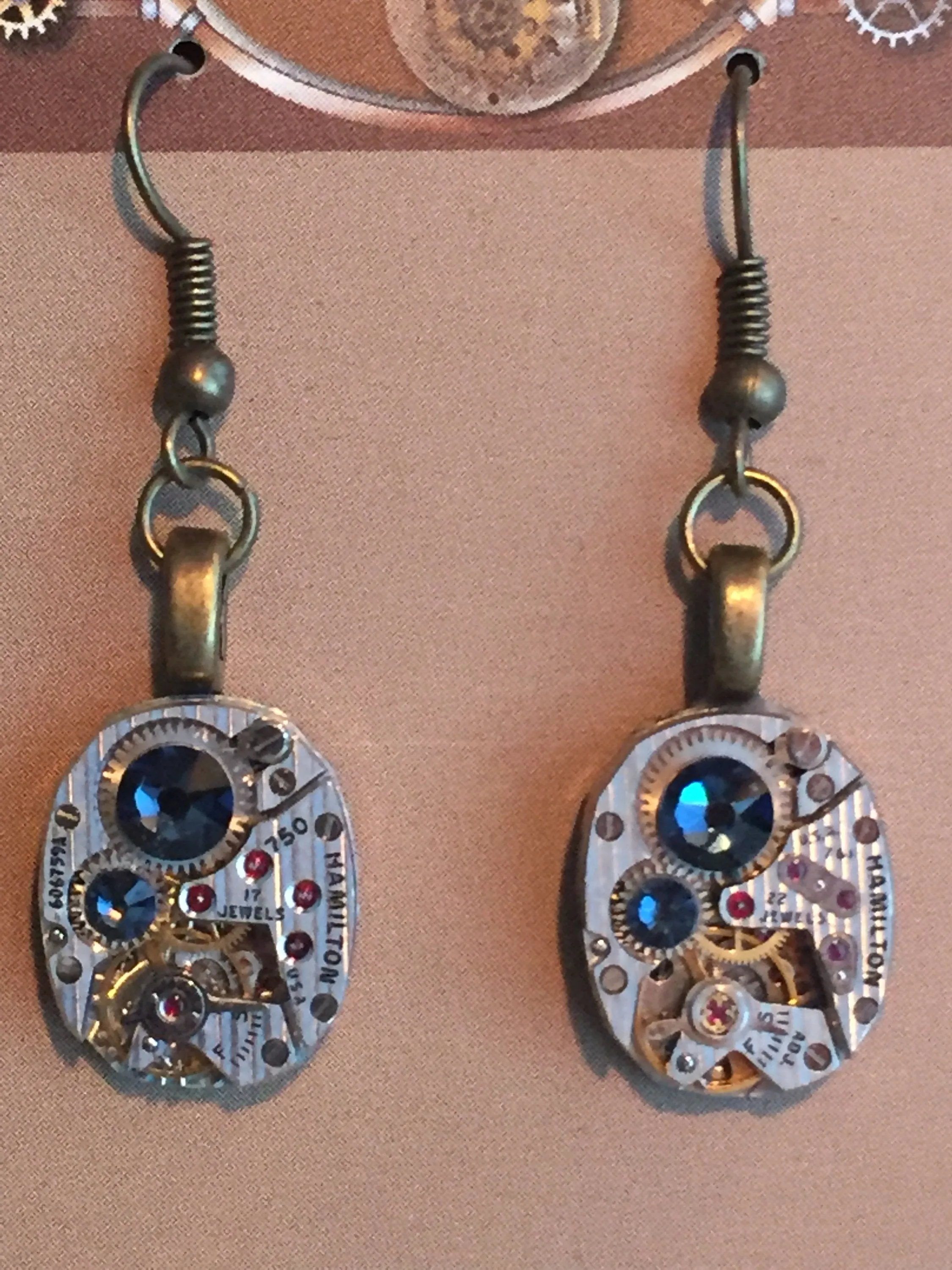 Steampunk earrings watch parts Hamilton movements Deep Blue earrings Steampunk Watch movement Handmade Bridesmaid Gift Birthday for her