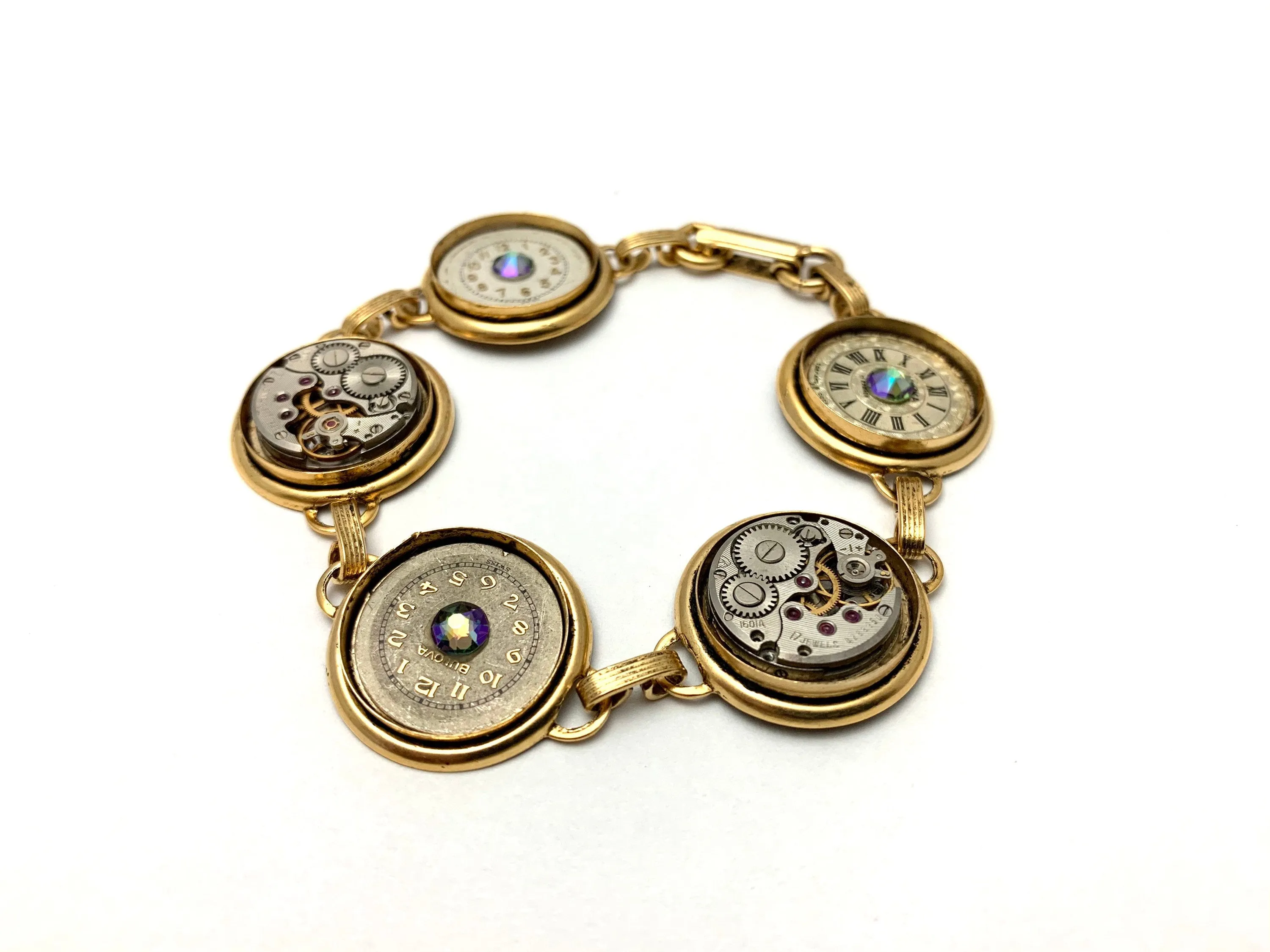 Steampunk Jewelry Bracelet - In the Works - Steampunk watch parts charm bracelet