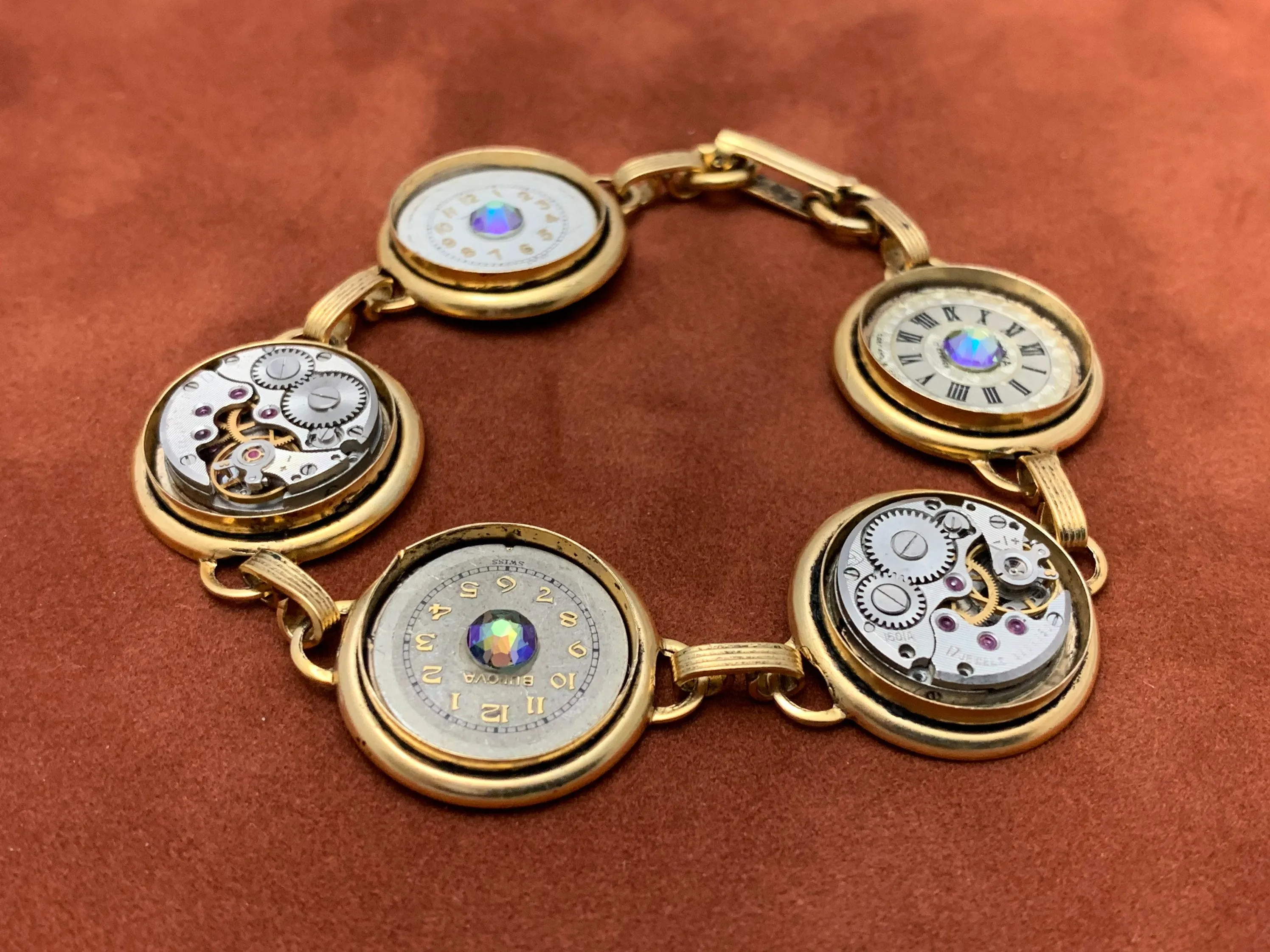 Steampunk Jewelry Bracelet - In the Works - Steampunk watch parts charm bracelet
