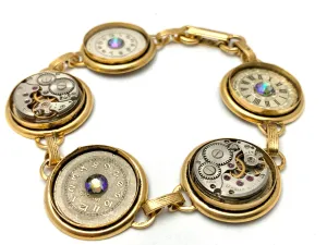 Steampunk Jewelry Bracelet - In the Works - Steampunk watch parts charm bracelet