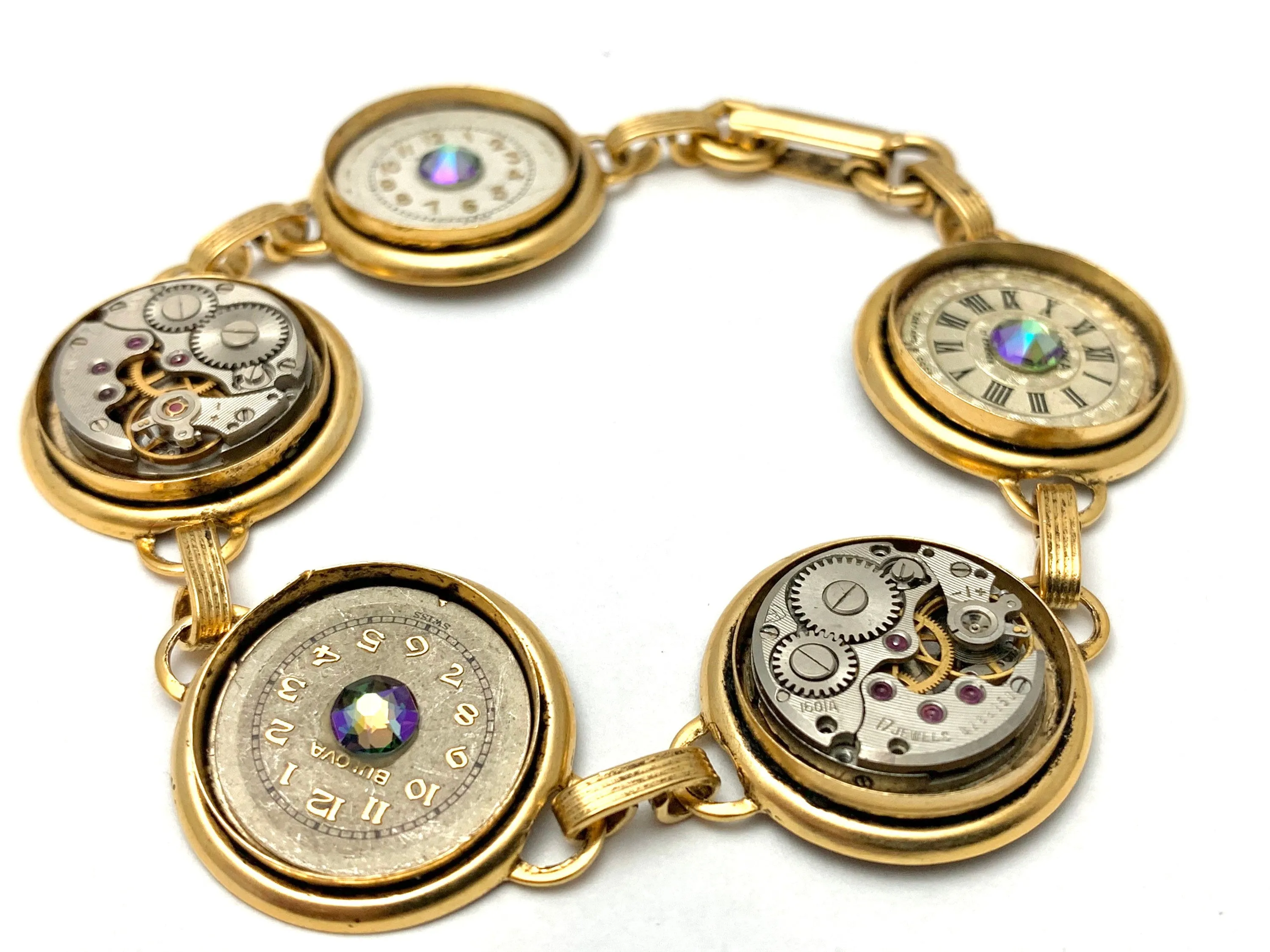 Steampunk Jewelry Bracelet - In the Works - Steampunk watch parts charm bracelet
