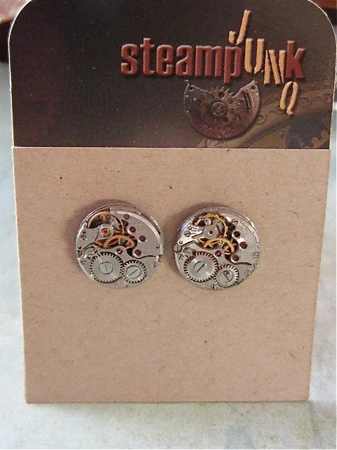 Steampunk Stud Earrings with Mechanical Watch Movement, Steampunk Earrings , Steampunk jewelry