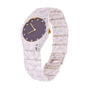 Sterling Silver Nugget Wrist Watch Geneve Diamond Watch 7" - 8.5" Straight Band
