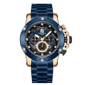 T5 Blue Stainless Steel Grey Dial Chronograph Quartz Watch for Gents - H3760G-E
