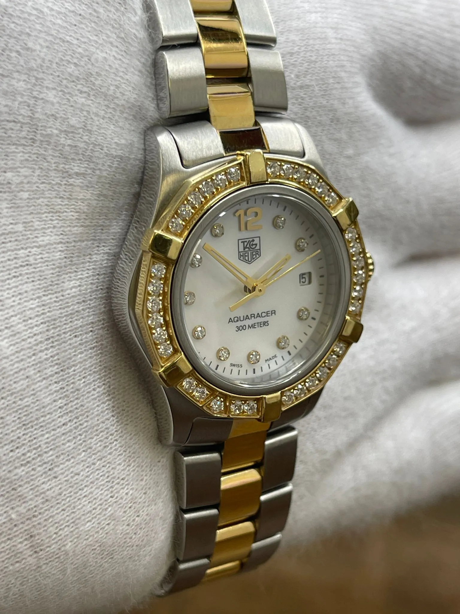TAG Heuer Aquaracer WAF1450 White MOP Diamond Dial Quartz Women's Watch