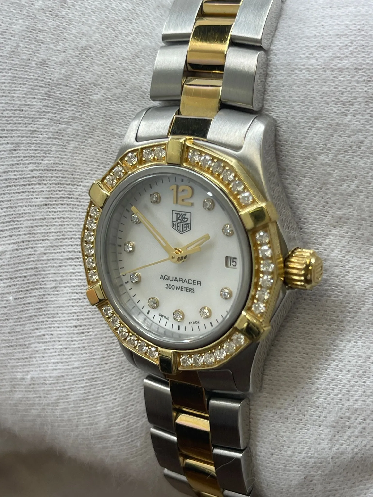TAG Heuer Aquaracer WAF1450 White MOP Diamond Dial Quartz Women's Watch