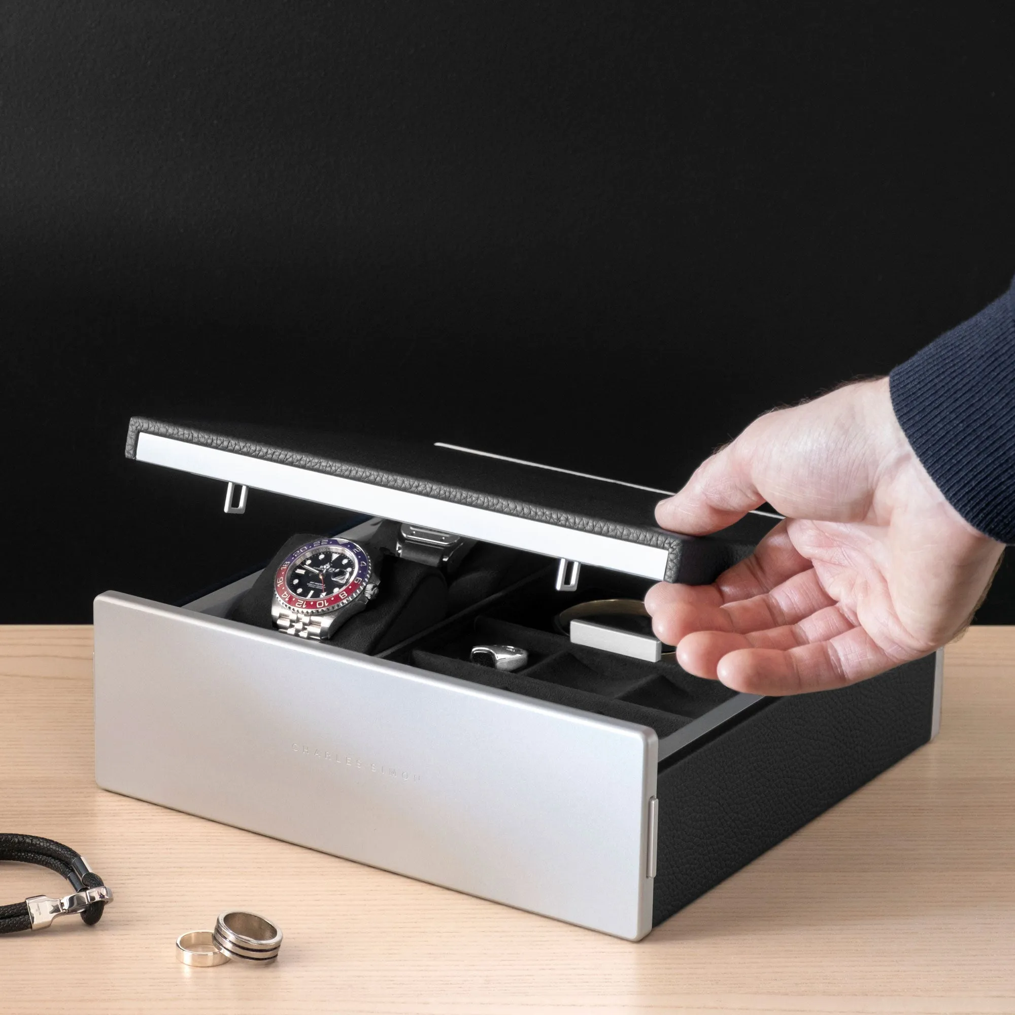 TAYLOR 2 WATCH AND JEWELRY BOX - BLACK / GREY