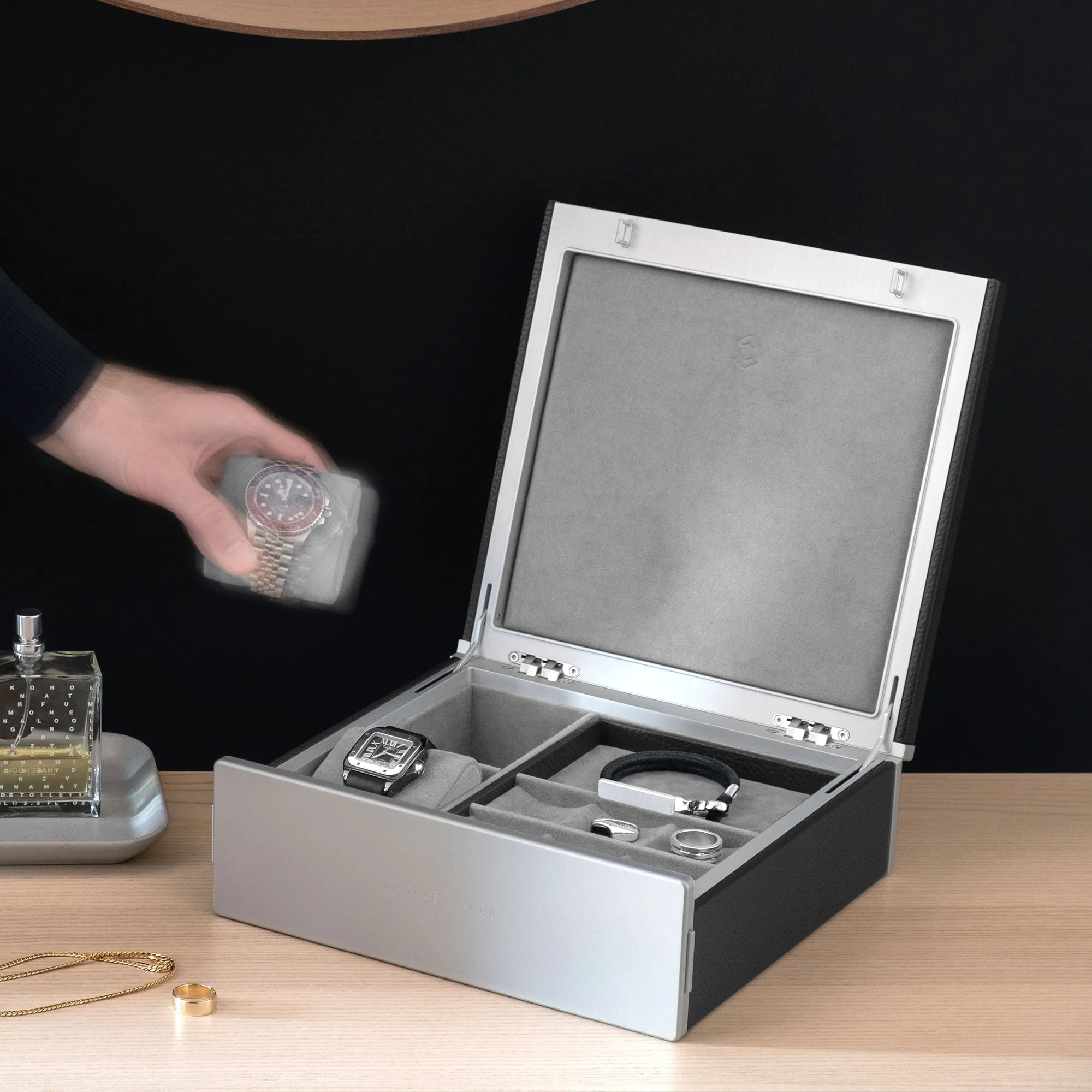 TAYLOR 2 WATCH AND JEWELRY BOX - BLACK / GREY