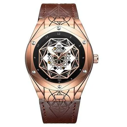 TEVISE T821 Leather Strap Automatic Mechanical Watches