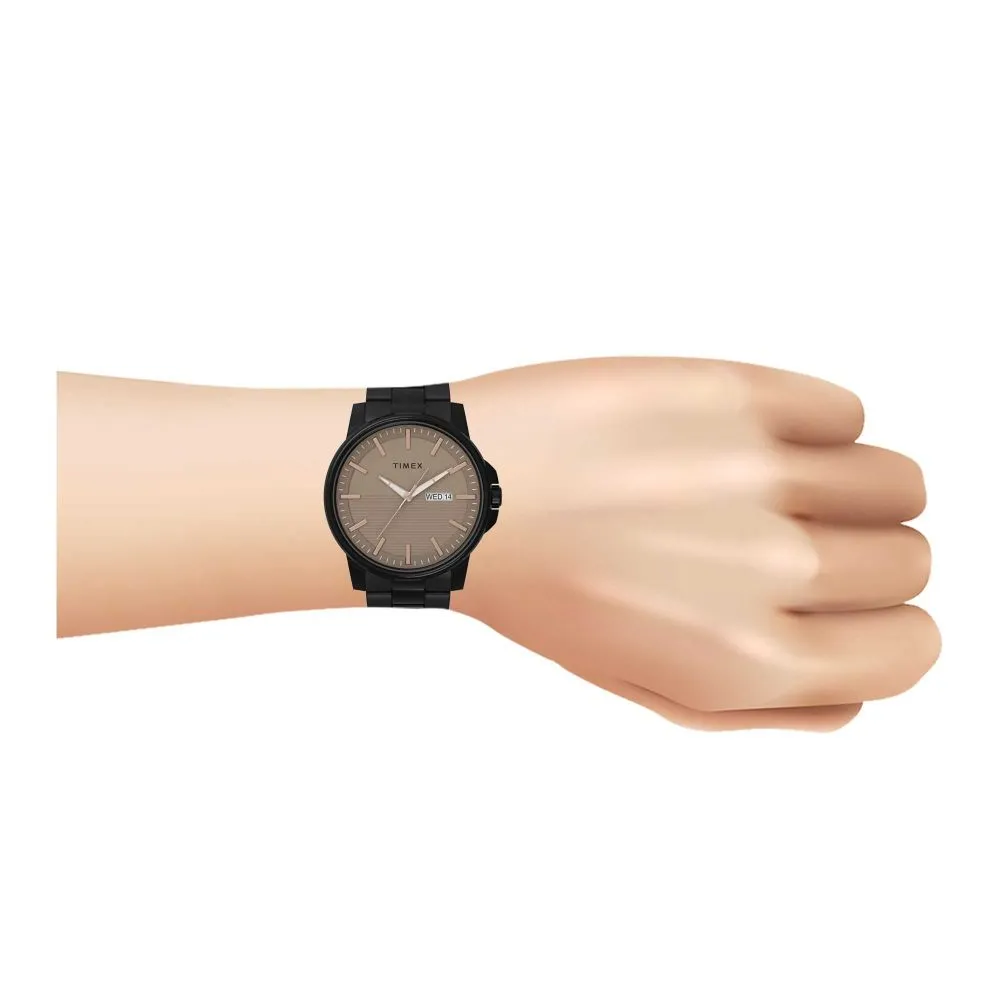 Timex Men's Sand Brown Round Dial With Black Bracelet Analog Watch, TW2V21000