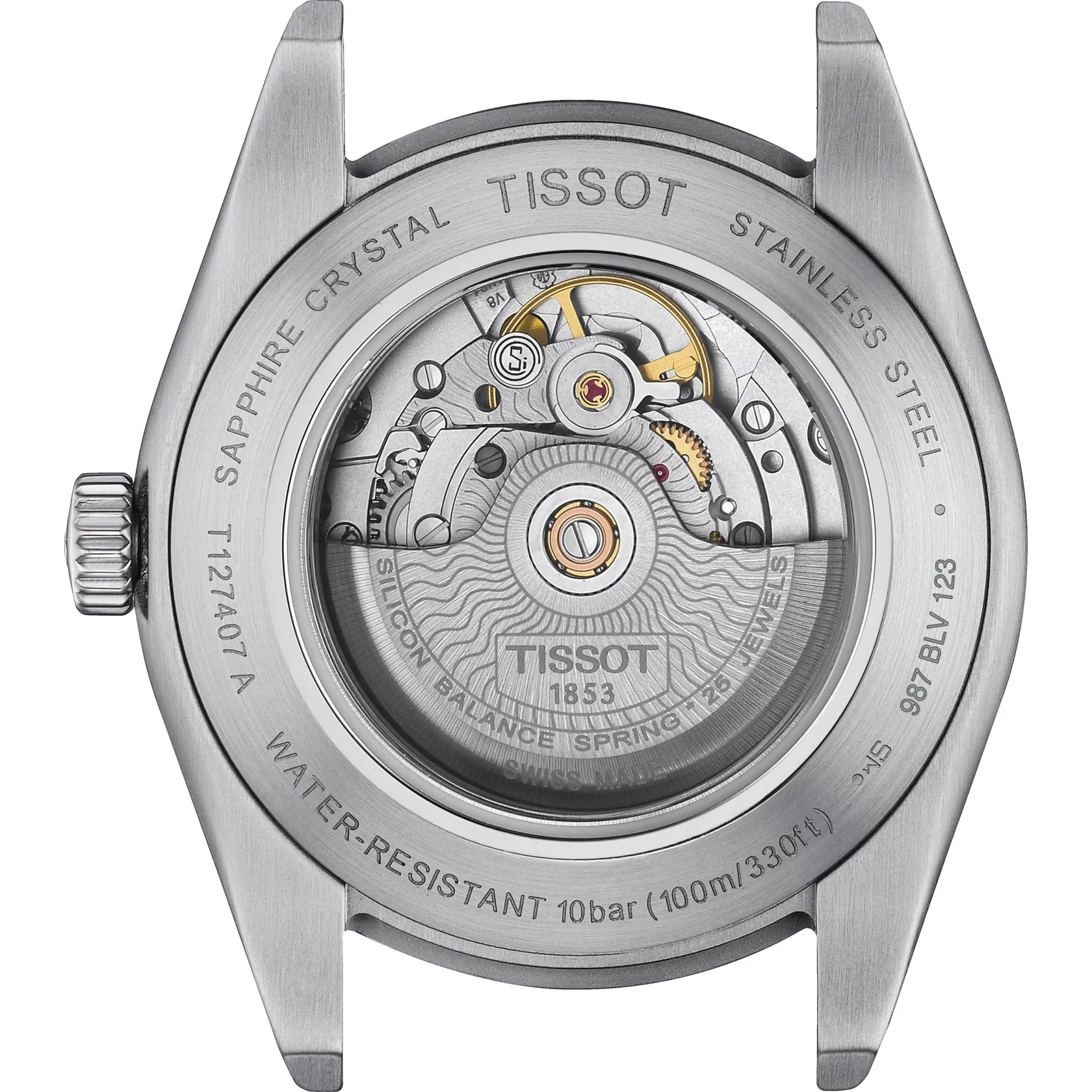 Tissot Gentlement Powermatic 80 Silicium Men's Silver Tone Black Leather Strap Watch