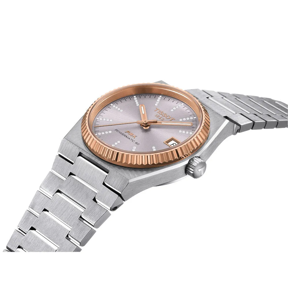 Tissot PRX (35mm) Powermatic 80 Ladies Stainless Steel and 18K Rose Gold Bezel Watch