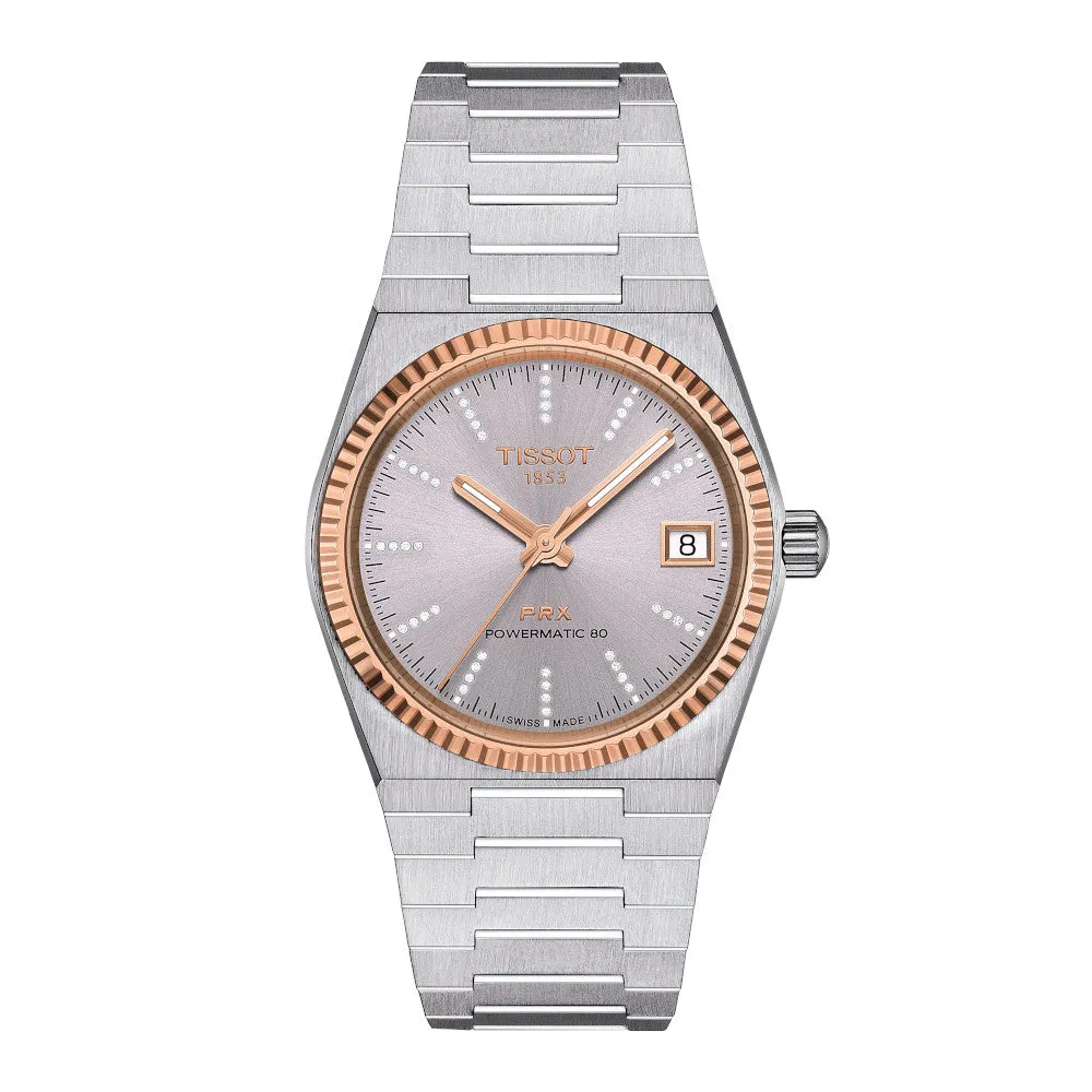 Tissot PRX (35mm) Powermatic 80 Ladies Stainless Steel and 18K Rose Gold Bezel Watch