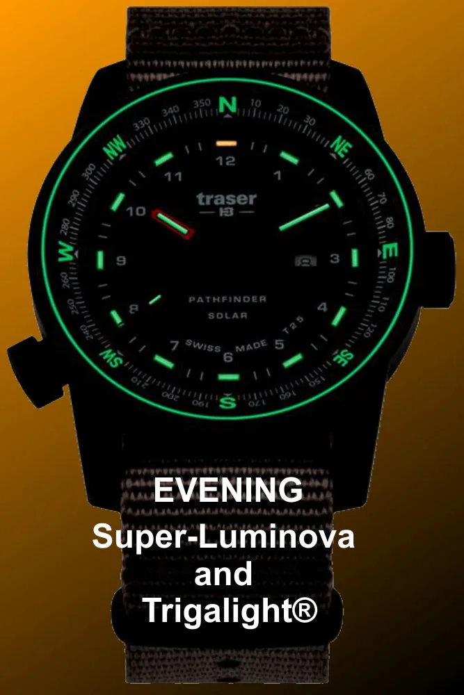 Traser SOLAR POWERED P68 Pathfinder Tritium Watch, Compass Bezel, Grey-Tan Nylon Strap 111400