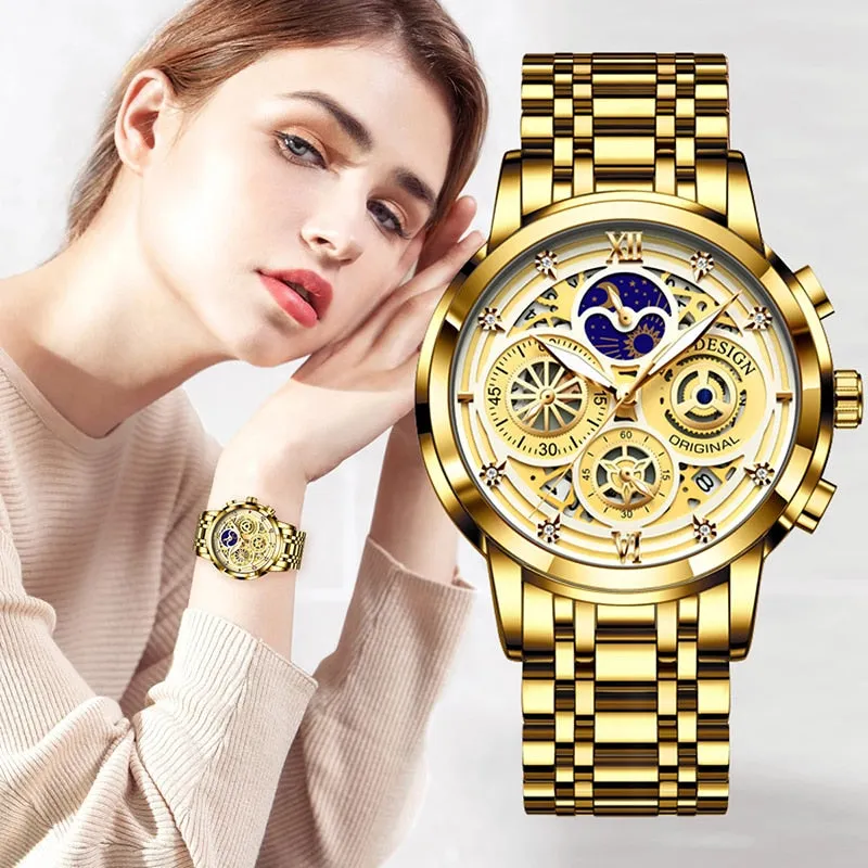 Trendy Women Gold Watch Ladies Bracelet Clock  Bridal Jewelry