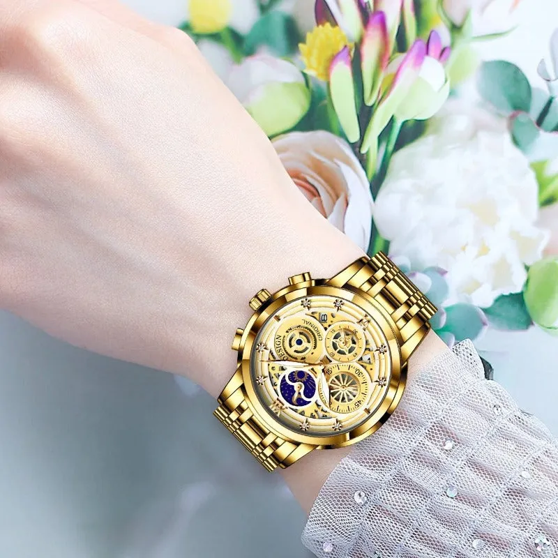 Trendy Women Gold Watch Ladies Bracelet Clock  Bridal Jewelry