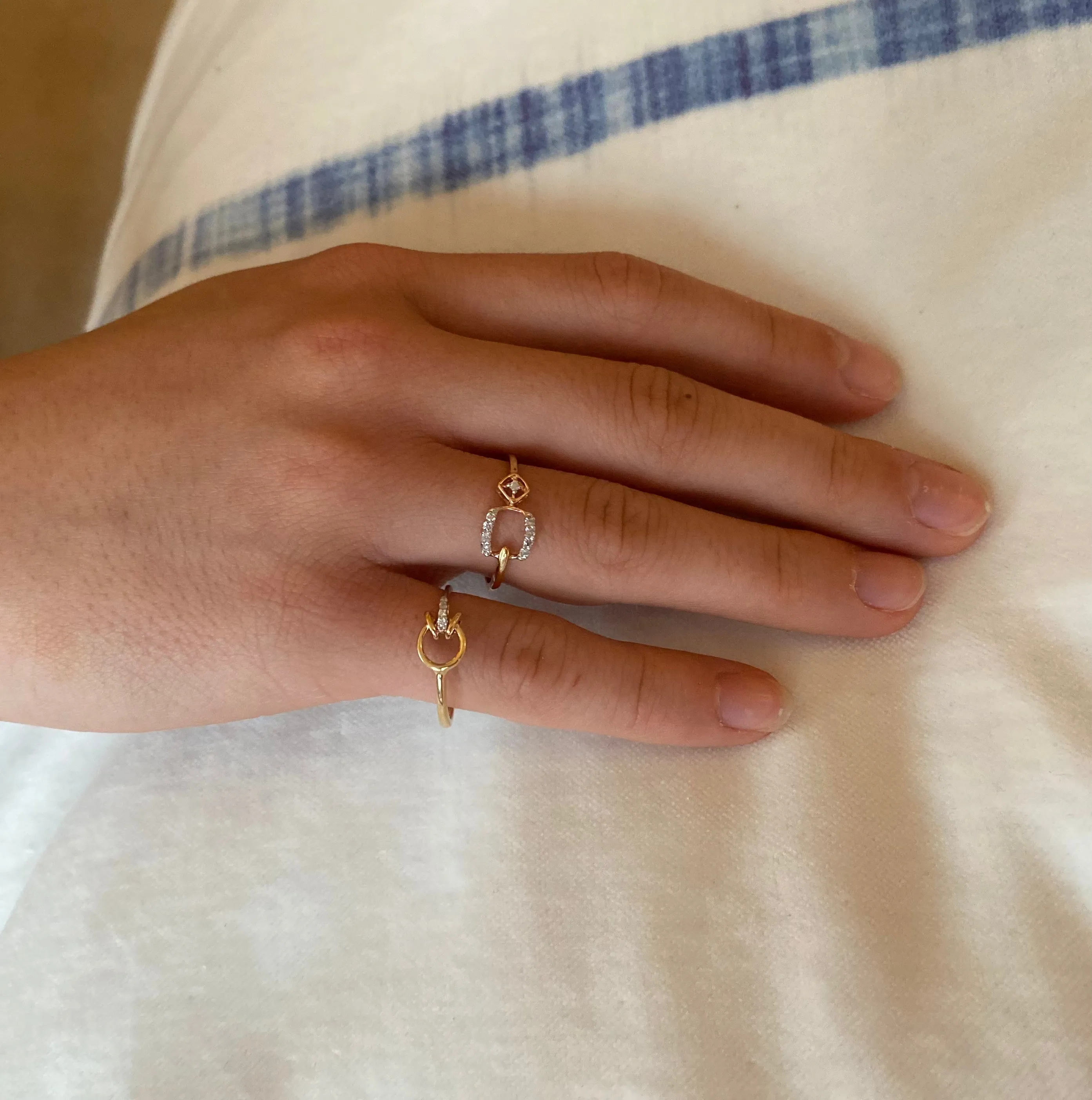 Tri-Color Gold Squares Diamond Ring in 18k