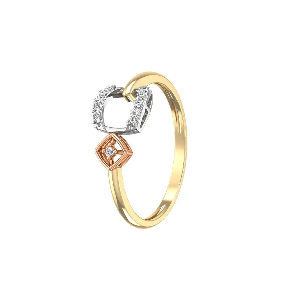 Tri-Color Gold Squares Diamond Ring in 18k