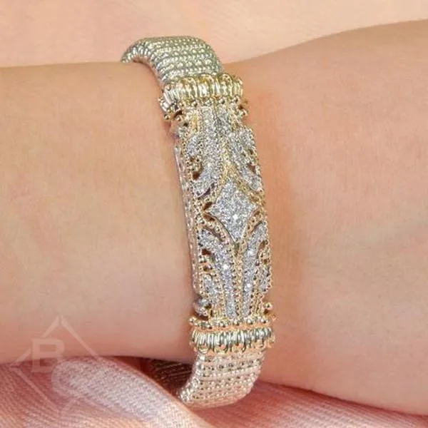 Vahan Sterling Silver & 14K Yellow Gold 12MM Diamond Bangle Bracelet