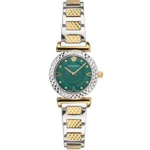 Versace Mini Vanity Two-tone Stainless Steel Green Dial Quartz Watch for Ladies - VEAA01320