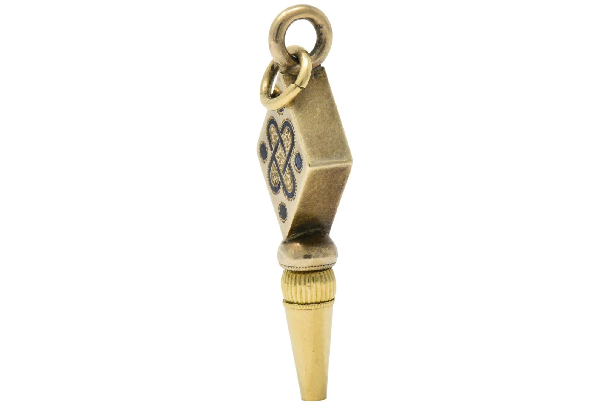 Victorian Celtic Knot Diamond Enamel And 14 Karat Gold Watch Key Pendant