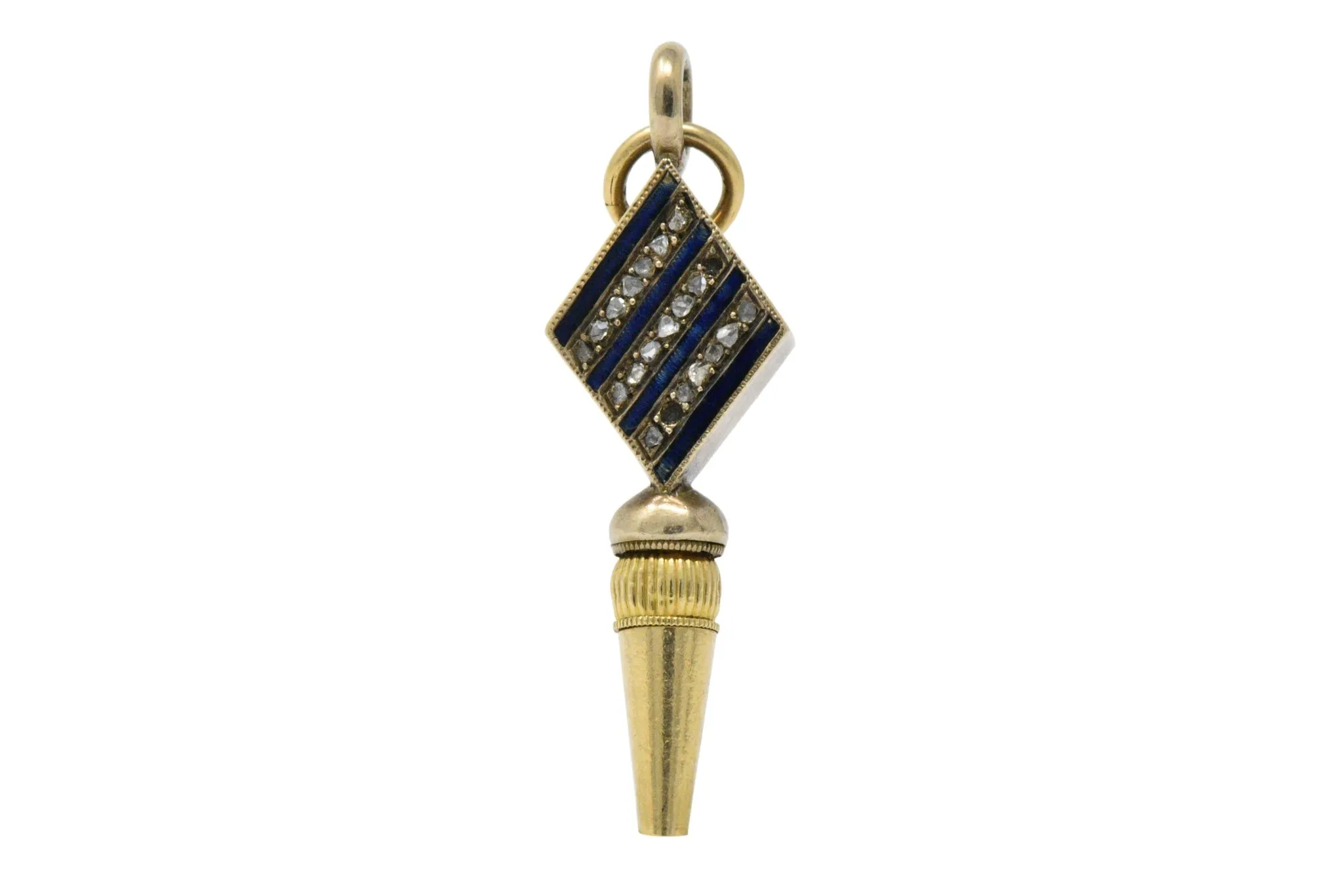 Victorian Celtic Knot Diamond Enamel And 14 Karat Gold Watch Key Pendant