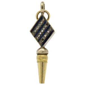 Victorian Celtic Knot Diamond Enamel And 14 Karat Gold Watch Key Pendant