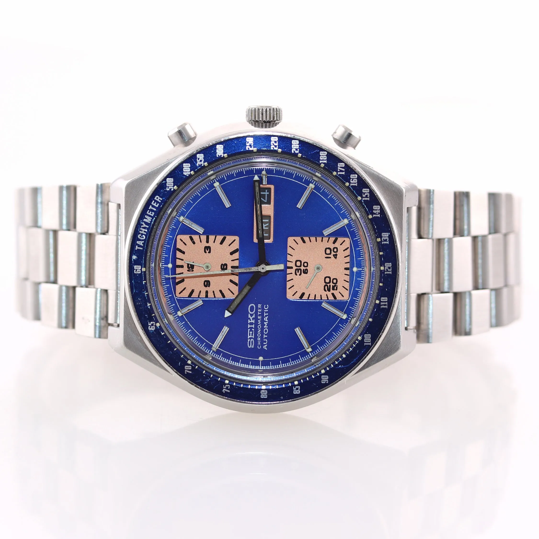 VTG Seiko Kakume Blue Day Date Automatic Chronograph 6138-0030 43mm Watch