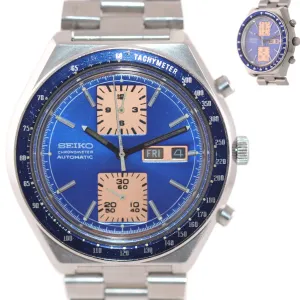 VTG Seiko Kakume Blue Day Date Automatic Chronograph 6138-0030 43mm Watch