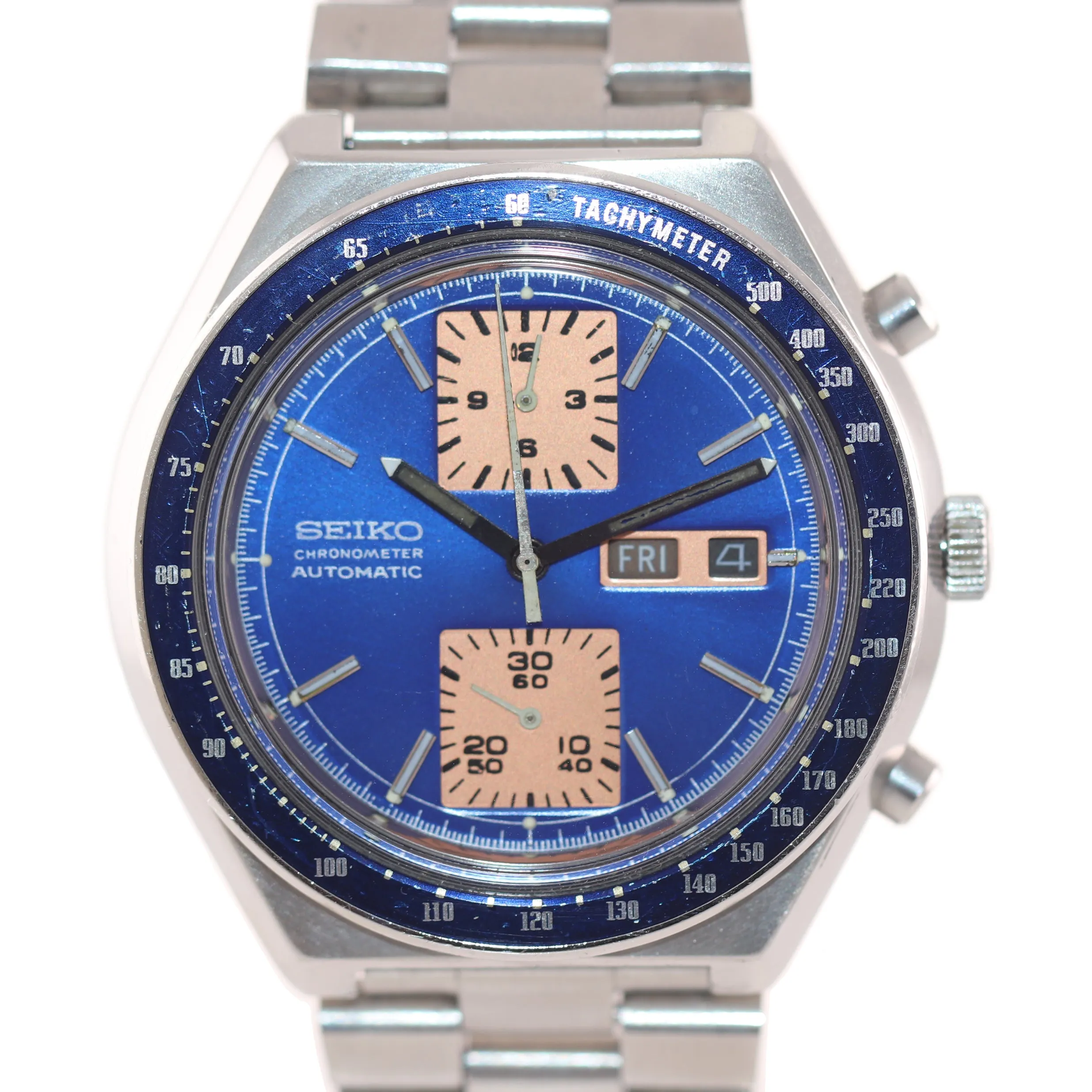 VTG Seiko Kakume Blue Day Date Automatic Chronograph 6138-0030 43mm Watch