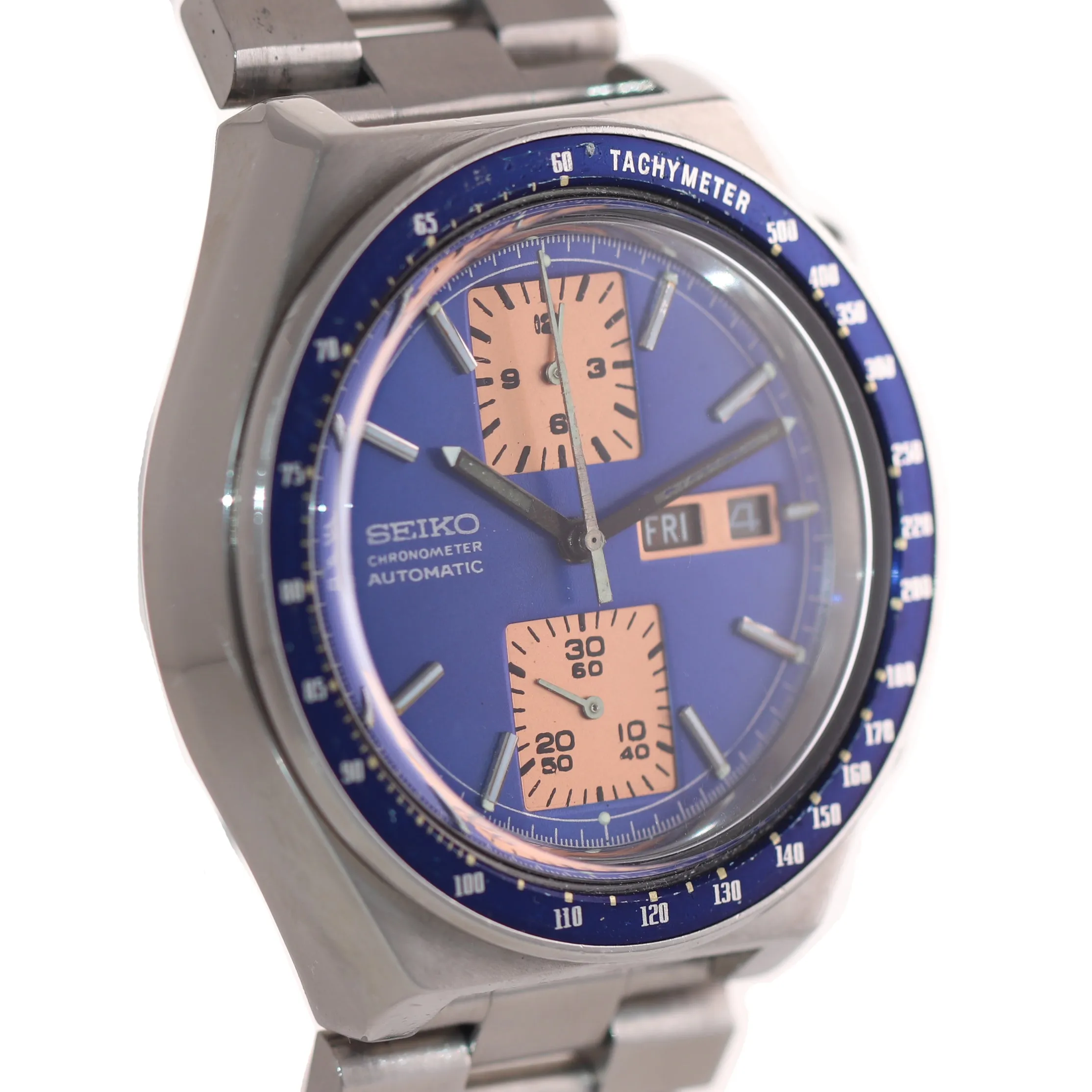 VTG Seiko Kakume Blue Day Date Automatic Chronograph 6138-0030 43mm Watch