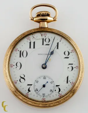 Waltham Open Face 14k Yellow Gold Filled Pocket Watch 23 Jewels Size 16 1904