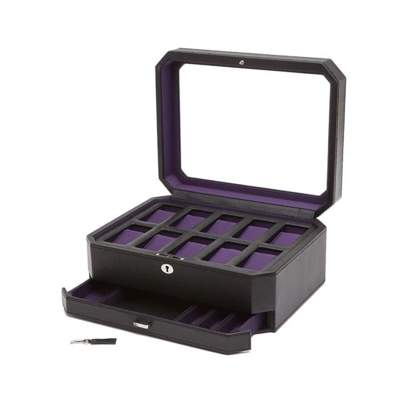 WINDSOR 10 PIECE WATCH BOX WITH DRAWER-Purple