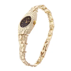 Women's 10k Yellow Gold Nugget Link Bracelet Geneve Wrist Watch 8" 29.6 grams