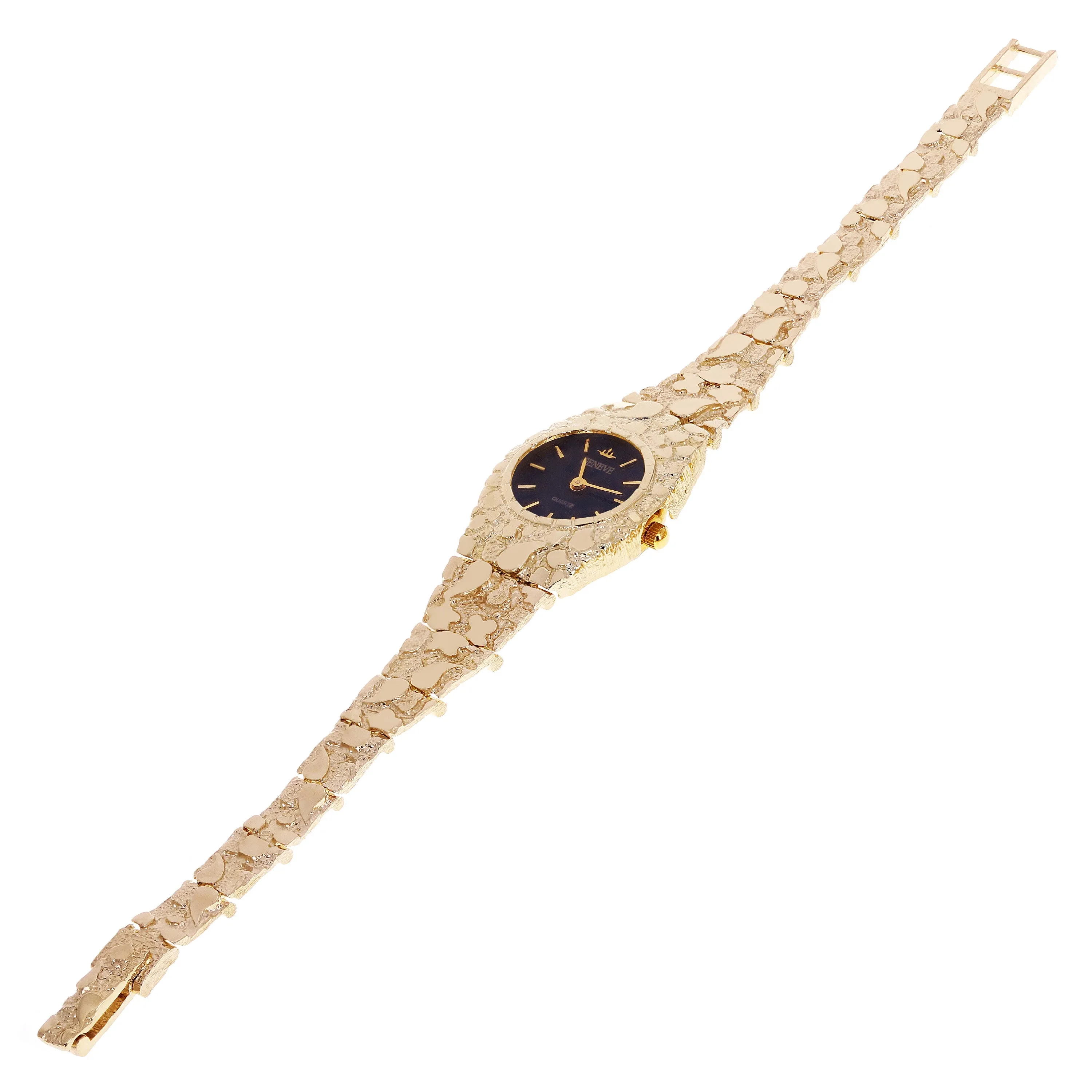 Women's 10k Yellow Gold Nugget Link Bracelet Geneve Wrist Watch 8" 29.6 grams