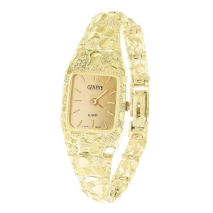Women's 14k Yellow Gold Nugget Bracelet Geneve Guadalupe Diamond Wrist Watch 7"