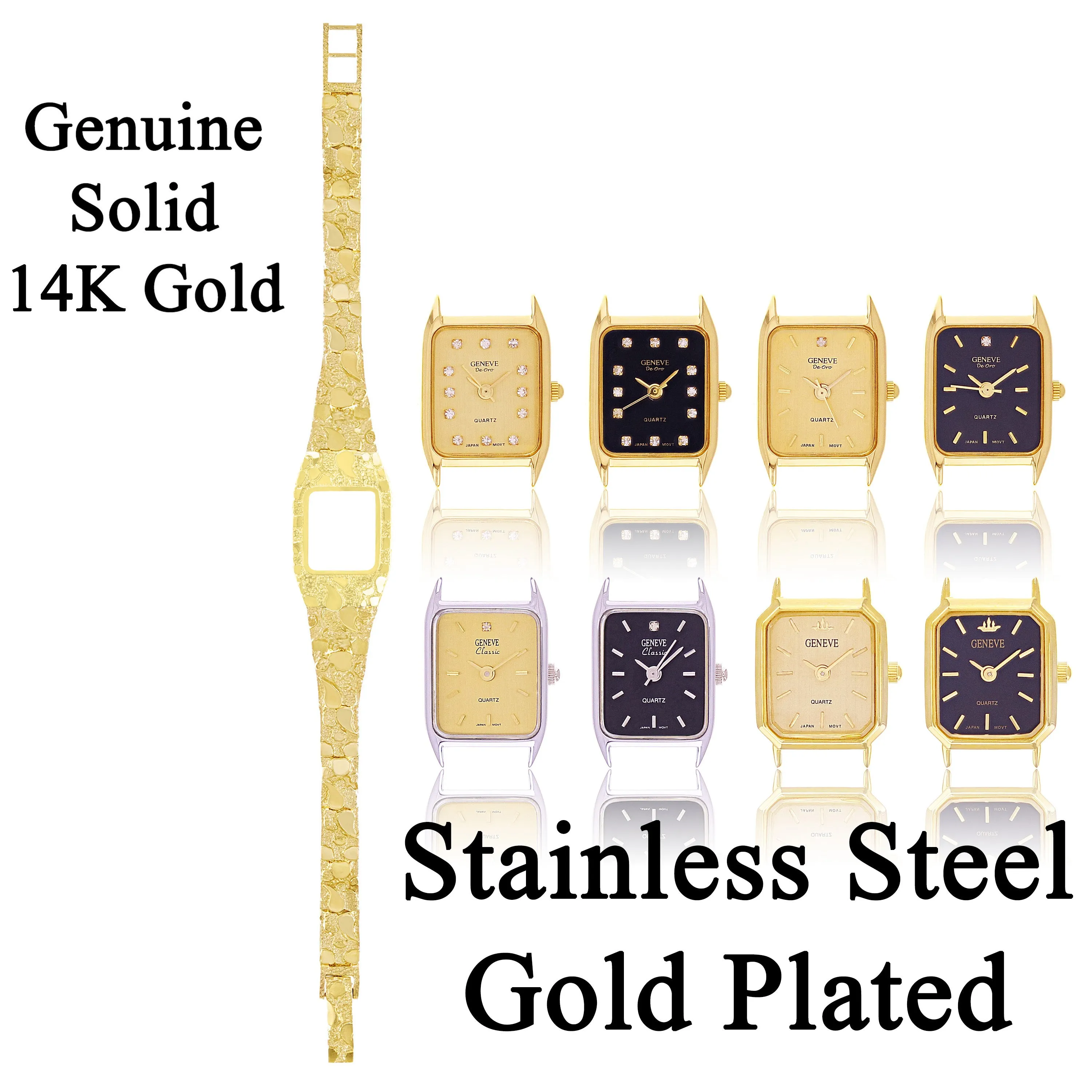 Women's 14k Yellow Gold Nugget Bracelet Geneve Guadalupe Diamond Wrist Watch 7"
