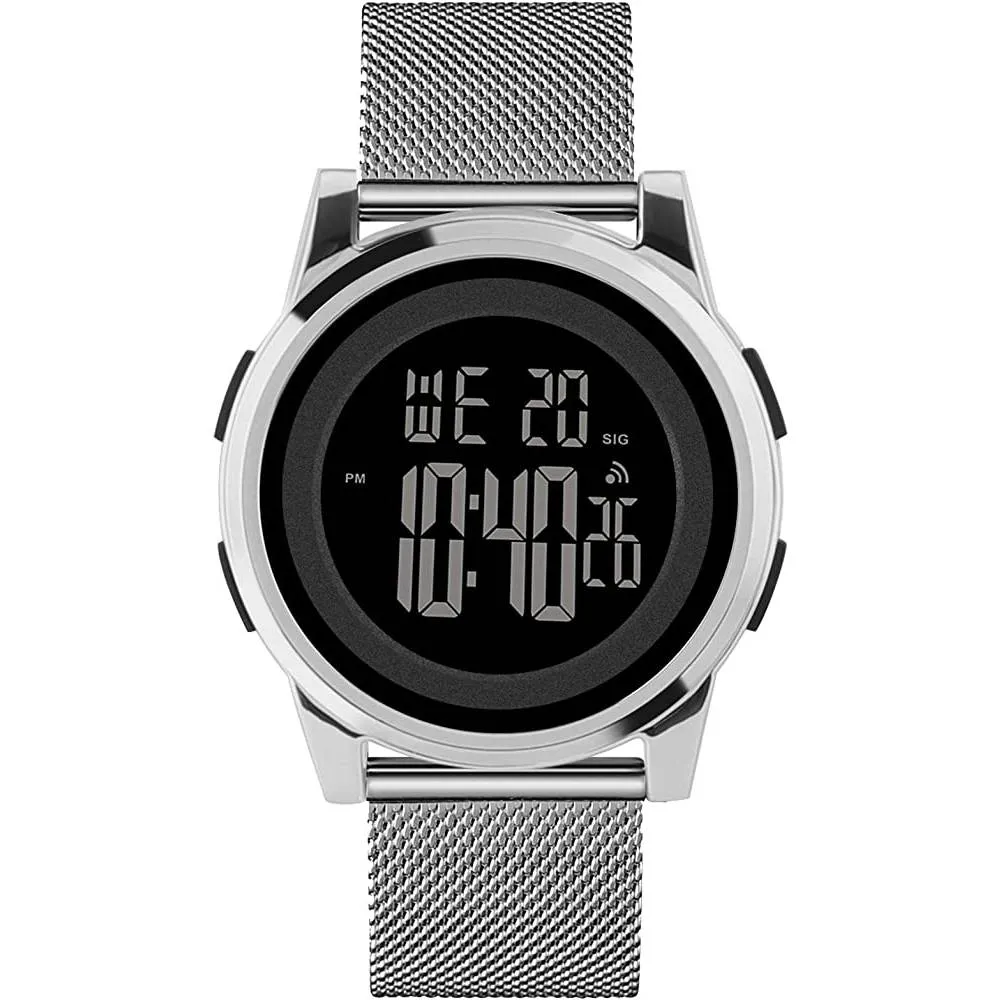 YUINK Mens Watch Ultra-Thin Digital Sports Watch Waterproof Stainless Steel Fashion Wrist Watch for Men Women